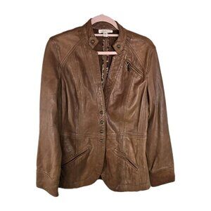 Vtg y2k Coldwater Creek Brown Leather Moto Café Racer Jacket Women’s Small